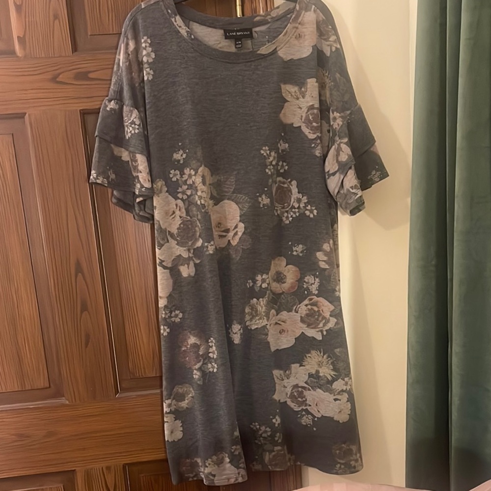 Lane Bryant Cream Gray Dolman Sleeve Midi Dress